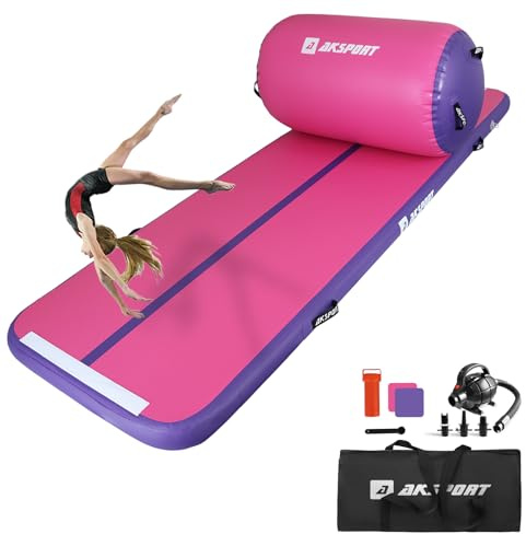 AKSPORT Airtrack mit Air Roll Aufblasbar Gymnastikmatte Turnmatte Air Tracking Matte 3m mit rolle mit Luftpumpe für Hause/Yoga/Cheerleading/Tumbling/Rückwärtsbeugen