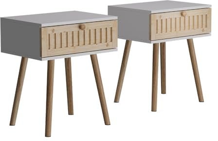 Vicco Nachttisch Holk, Nachtkommode, Weiß/Kiefer, 40 x 47 cm 2-er Set