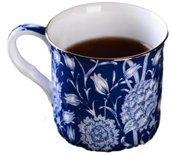 Zeyeo 300ML/10oz European - Style Blue and White Retro Ceramic Mug, Ideal for Home Coffee​(Wild Tulip)