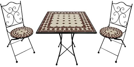 AXI Camilla Bistroset 3-teilig mit Mosaik Rot/Weiß | Bistrotisch mit 2 Stühlen | Bistro Gartenmöbel Set für Garten/Balkon/Terrasse | Balkonset/Sitzgruppe