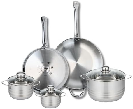 ELO 9883050 Kochgeschirr-Set, 5-teilig, 2 Bratpfannen 28 und 32 cm und 3 Kochtöpfe 12, 14 und 20 cm Elo Profi, glänzend, Edelstahl, Induktion