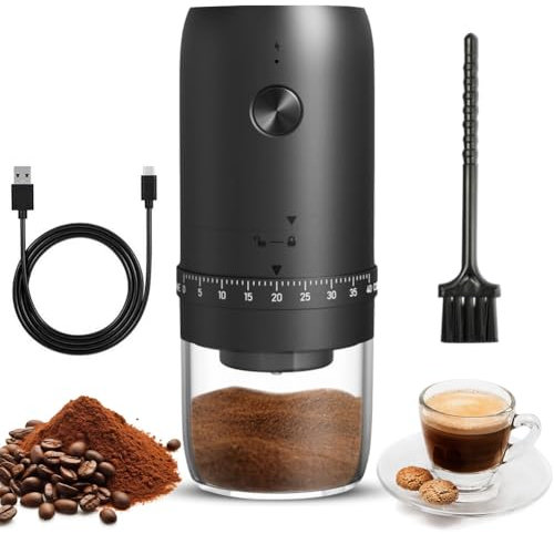 Kaffeemühle Elektrisch, Tragbar Klein Coffee Grinder wiederaufladbar, Kaffeemühle mit kegelmahlwerk, 40 Grobkörnigkeitseinstellung, Elektrische Mahlgerät mit Keramikkern für Kaffeebohnen Bohnen
