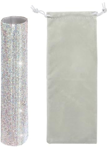 sourcing map White Mic Handle Cover, Rhinestones Microphone Handle for Most Universal Wireless Microphones, Mic Not Included(With Grey Velvet Bag)