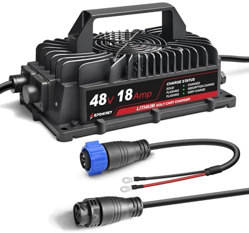 EPOWREY 18AMP Lithium Golf Cart Battery Charger for 48 Volt/58.4V (51.2V) LiFePO4 Battery with Ring Terminals Plug