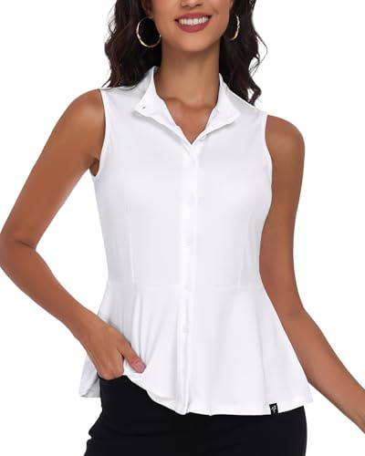 Soneven Camicia da donna elegante con colletto alto, senza maniche, polo da golf, canotta estiva, traspirante