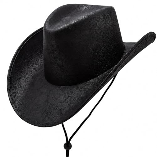 Wicked Costumes Adult Texas Cowboy Hat Black Aged Leather Look – Western Rodeo Fancy Dress Hat for Festivals & Country Music Events