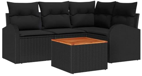 vidaXL Garten-Sofa-Set 5 pcs Schwarz Poly Rattan, Elegantes Garten-Sofa-Set, Bequeme Loungemöbel, modulare Terrasse, vielseitige Sitzgelegenheit zum Entspannen