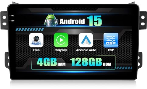 CAMECHO 4G+128G Android 15 Autoradio für Suzuki Splash Ritz/Opel Agila B 2004-2014 mit Navi Carplay Android Auto,2 Din Radio mit 9 Touchscreen mit Bluetooth RDS FM WiFi+Rückfahrkamera
