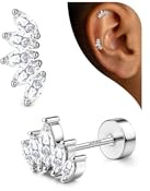 Adramata Boucle d'Oreille Argent 925 Femme Piercing Oreille Helix Piercings | Boucles d'Oreilles Hypoallergénique,Piercing Oreille Cartilage Piercings Tragus Conch,Boucle d'Oreille Femme Argent/Or