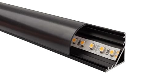 Bande LED Slim Line Profilé d'angle Noir 4 m – 20 mm de haut – Kit complet avec couvercle et matériel de fixation