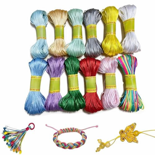 12 Farben Nylonschnur für Armbänder, Nylonband Freundschaftsbände 1.5mm,20M | Bunte Armbändern Perlgarn Seidenschnur, Satinkordel Nylonfaden für Perlen, Geflochtene Halskette, DIY Projekt Mädchen