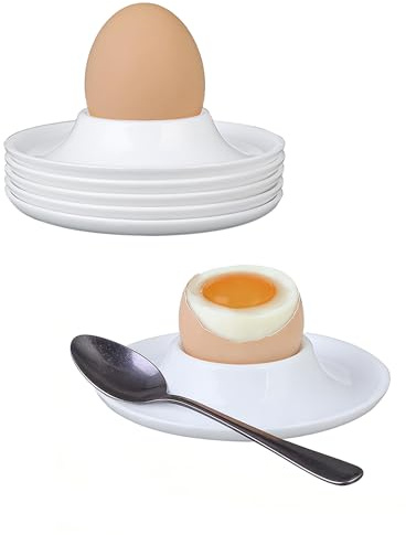 Lot de 6 coquetiers en plastique – Empilables, blancs, incassables, de qualité alimentaire et passent au lave-vaisselle jusqu'à 80 °C – Comme coquetiers amusants, coquetiers pour enfants et porte-œufs