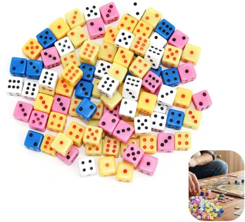 100 Verschiedene D6-Mini-Würfe, quadratisch, für Casino-Themen, Brettspiele, Mathematik, Partys - 5mm, 100 Stück, ABS-Material, Zufällige Farbauswahl ﻿