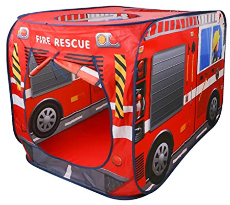 FashionCha Spielzelt Kinder Zelt Spielhaus Baldachin Spielzeug Aus Polyester Einfach Aufklappbar für Kreative Spiele für Jungen Mädchen Zuhause Park Schule, Feuerwehrauto, 114x73x73cm