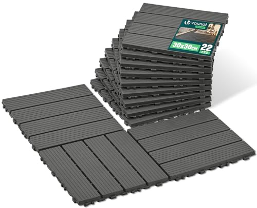 VOUNOT® Set da 22 Piastrelle Esterno ad Incastro 30x30 cm, Pavimento da Giardino Antiscivolo e Drenante, Tagliabili e Resistenti all’Acqua per Terrazza, Patio e Piscina, Antracite