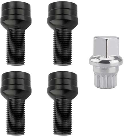 4Pcs Locking Wheel Bolt Set M14 x 1.5 with Removal Key, for Audi A4 A6, | for VW Bora Golf Jetta Sagitar Magotan Beetle Passat, Replacement 8D0601139F
