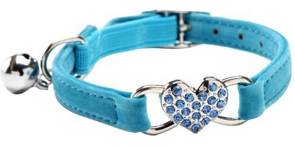 CHUKCHI verstellbares Katzen-Halsband mit Glocke und Herzanhänger mit Kristallsteinen, weicher Samtstoff, sicheres Halsband, 20,3-28 cm