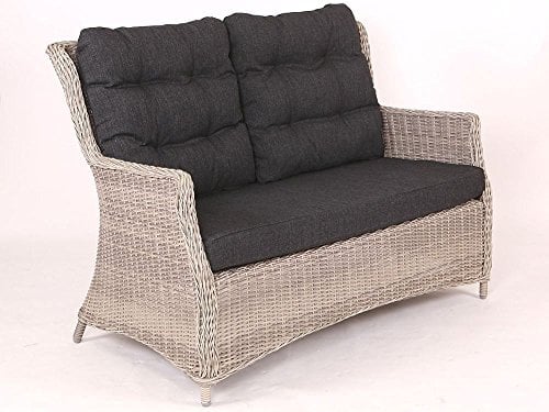 Beauty.Scouts Sofa Loungesofa Sally Vintage Weiss inkl. Polster anthrazit Relaxsofa Gartensofa Polyrattan Rattansessel Taupe inkl. Sitzpolster