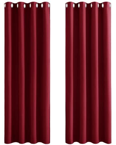 PONY DANCE Rideau Occultant - Tenture Draperies Isolant Thermiques Anti Froid Decoration Maison avec Oeillets Tissu Uni Solid Polyester, 2 Panneaux, L 140 X H 240 cm, Rouge Foncé