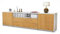 Stil.Zeit TV Schrank Lowboard Armanda, Korpus Weiss matt, Front Holz-Design Eiche (180x49x35cm), mit Push-to-Open Technik & Leichtlaufschienen