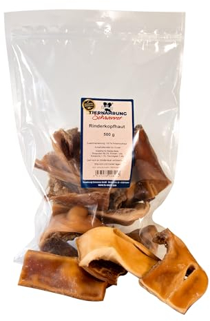 Peau de tête de bœuf séchée | 500 g | Pour l'hygiène dentaire et l'hygiène buccale (10-12 cm)