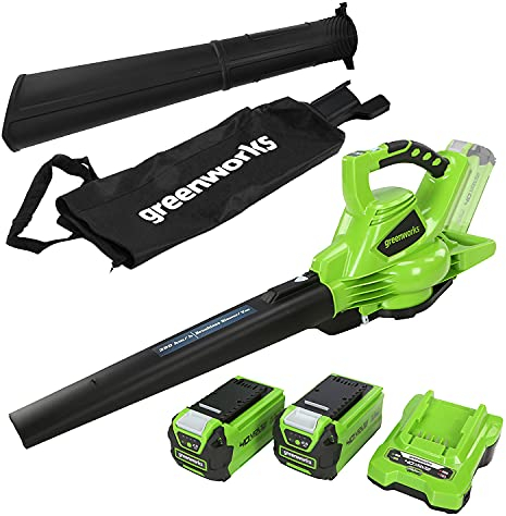 Greenworks Aspiratore Soffiatore Foglie a Batteria 2 in 1 GD40BVK2X, Li-Ion 40 V Velocità Aria 280 km/h, Sacco 45 l, Motore Brushless