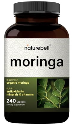 NatureBell Moringa - 240 Capsules - Organic Moringa for Immune, Energy & Skin Health Support* - Green Superfood Properties