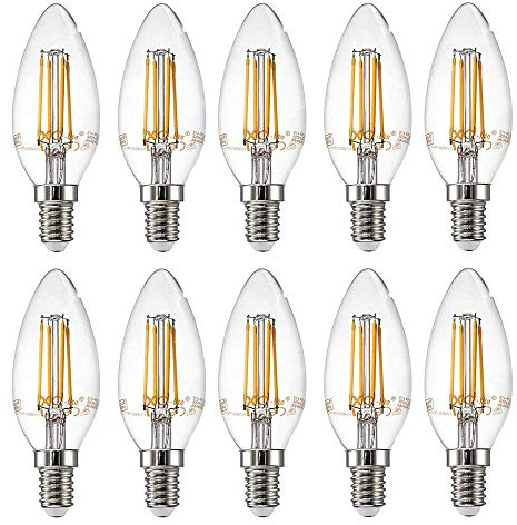 NCC-Licht 10 x LED Filament Leuchtmittel Kerzen 4W fast 40W E14 klar warmweiß 2700K (4 Watt klar, 10 Stück)