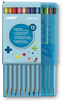 Lamy colorplus Kunststoffetui mit 12 Farbstiften - leuchtende Farbmotive - aus massivem Lindenholz mit ergonomischer Dreieckform - Dicke Mine Ø 3,3 mm, Farbstift Ø 7,2 mm