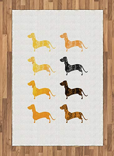 ABAKUHAUS Dackel Teppich, Vintage Silhouetten, Flachgewebe Deko-Teppiche für das Wohn-,Schlaf-, und Essenszimmer, 120 x 180 cm, Schwarz Orange