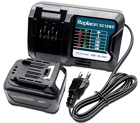 FengWings® 4,0A BL1041B Batteria con Caricabatterie DC10WD DC10SB 12V/10.8V, Compatibile con Batterie Makita 12V BL1020 BL1040 BL1021B 197406-2 HP333 HP333DZ DF033DZ TD110 MP100DZ