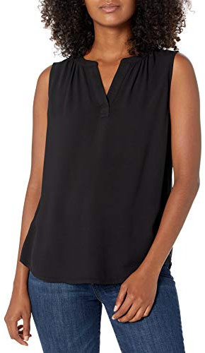 Amazon Essentials Women's Sleeveless V-Neck Woven Shirt, Black, XXL