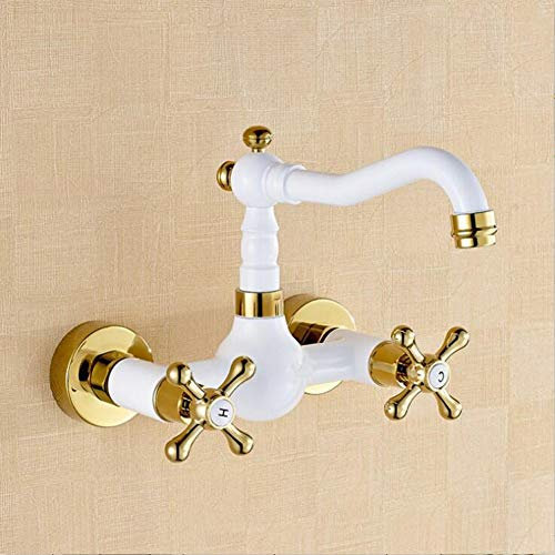 YHSGY Rubinetti Per Lavandini Bagno Rubinetto A Muro Verniciato Placcato Oro Bianco