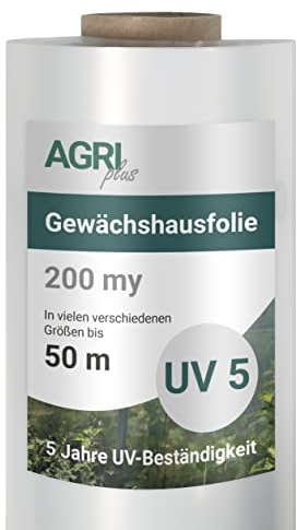 AGRI plus Film de Serre 8 x 5 m I Film de Jardin très Transparent indéchirable pour Couverture Outdoor I bâche de Protection résistante aux intempéries & UV 5 Ans I épais. Film 0,200 mm