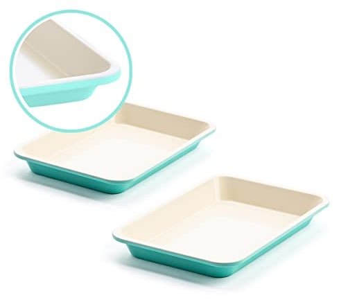 GreenLife Healthy Juego de 2 Bandejas de Cerámica Antiadherente, 33 cm x 23 cm Sin PFAS, Apto para Lavavajillas, Apto para Horno, Turquesa