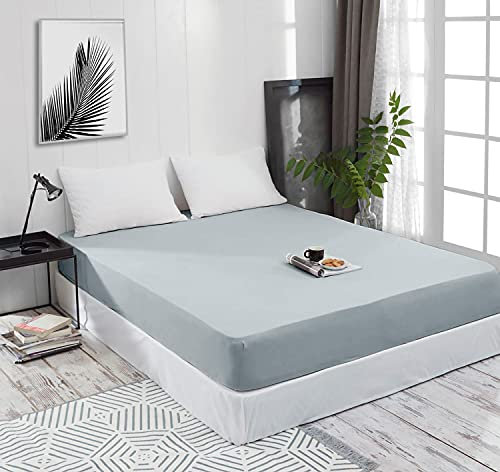 Spannbettlaken Jersey Spannbetttuch 100% Baumwolle Bettlaken Spannbettuch Laken 28 Farben, Größe:180 x 200 cm, Farbe:Babyblau