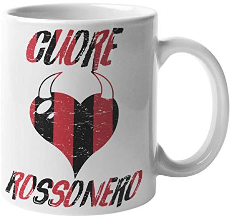 CHEMAGLIETTE! Tazza Stampata Divertente Idea Regalo Mug Tifosi Milanisti Con Stampa Cuore Rossonero