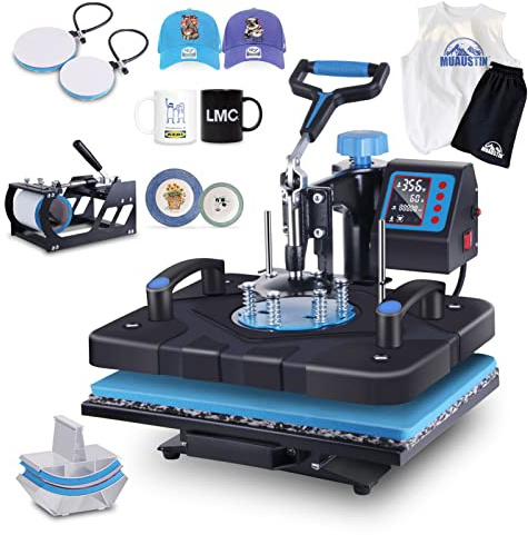 HORGELU Upgraded 5 in 1 Heat Press Machine 12 x 15 Inch Heat Transfer Machine 360-Degree Swing Away Multifunction Digital Sublimation Combo Heat Press for T Shirt Mug Hat Plate Cap for Commercial Home