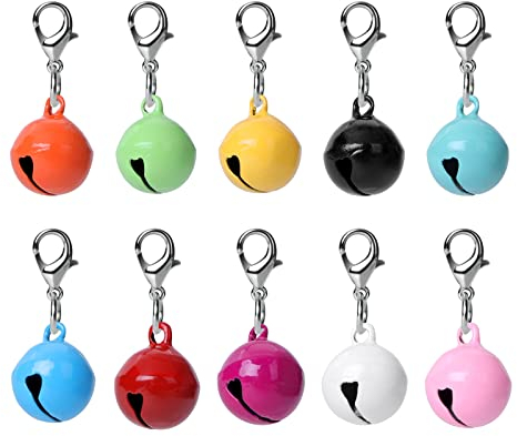 cobee Campane per collare per cani e gatti, campanella per collare per gatti, ciondoli colorati per animali domestici, piccole campane con fermagli, decorazione fai da te, 10 Pcs