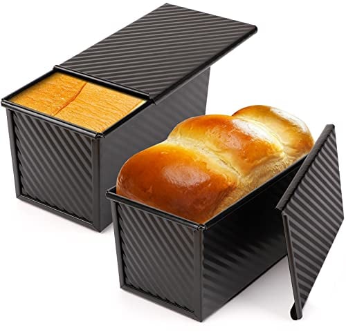 Beasea Pullman 1 Pound Non-Stick Carbon Steel Homemade Bread Molds, 2 Pack with Lid for Baking and Toasting
