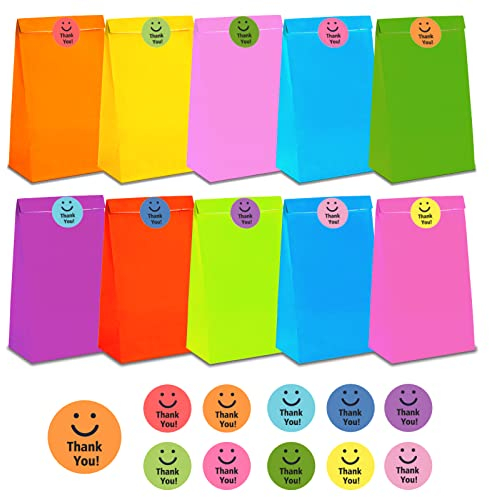 Papiertüten Süßigkeiten Geschenktüten, 40 Stück Bunte Kraftpapier Goodies Geschenktüten mit 40 Stickern zum Verpacken von Geschenken, Party Goody Treat, Hochzeit, Kindergeburtstag, Weihnachten