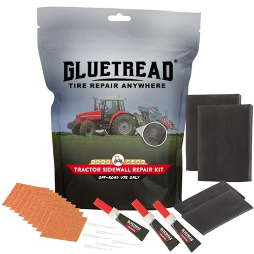 GlueTread Tractor Sidewall Tire Repair Kit | Off-Road Puncture Repair Anywhere No Need to Remove Tire | Enough Material to Patch 5-7 Tires | Puncture Repair Kit for Tractors, Trailers and Mowers