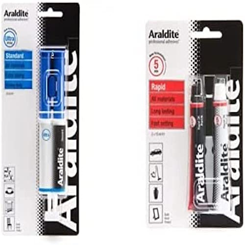 Araldite ARA-400003 Standard Syringe Epoxy, 24 ml & A0002 Rapid Epoxy, Colour May Vary, 2X15ml
