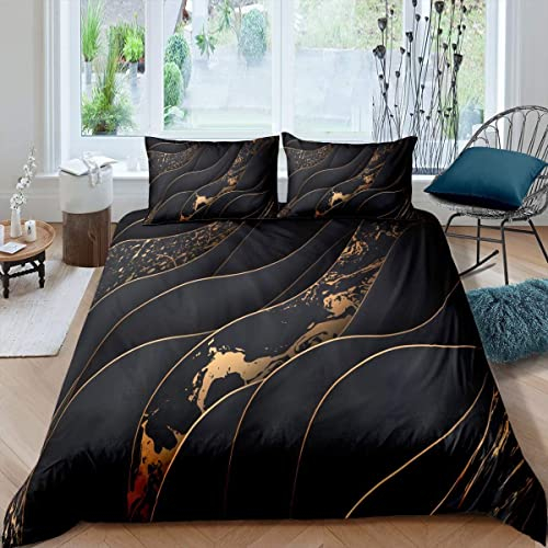Marmor-Bettwäscheset Abstrait Chic Luxuey 3-teilig, 220 x 240 cm, Schwarz / Gold