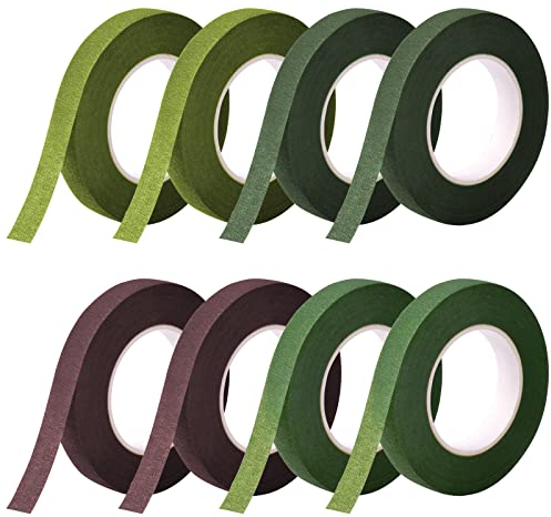 Floristenband 8 Stück Grüne Flora Kreppband Grüne Florist Stem Stiel Band Blumen Arrangement Kit Selbstklebendes Floristenband Blumenband Blumen Wickelband für Bouquet Blumen DIY Kunst Handwerk