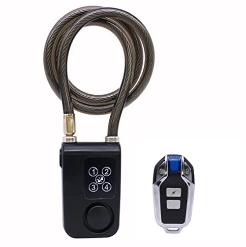Mengshen Lucchetto Per Bici Con Telecomando, Allarme Vibrazione Antifurto Con Lunghezza Cavo 80 CM, Impermeabile IP55 Per Bicicletta Porta Moto Recinzione Cancello Scooter Passeggino (Nero)