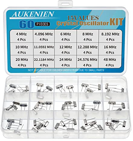 AUKENIEN Quarzoszillator Kit 15 Werte 60 Stück 4MHz 4,096MHz 6MHz 8MHz 8,192MHz 10MHz 11,0592MHz 12MHz 12,288MHz 16MHz 20MHz 22,1184MHz 24MHz 24,576MHz 48MHz Quarzkristalloszillator