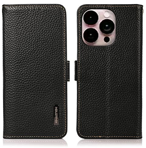 COQUE Custodia per Apple iPhone 14 PRO Max Cover,Lychee in Pelle Magnetica Laterale Modello RFID Antifurto Custodia per Telefono Custodia per Apple iPhone 14 PRO Max-Nero