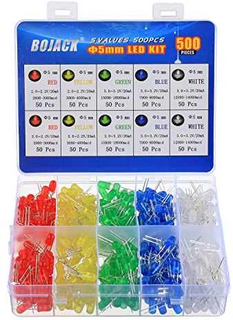 BOJACK 5 Colors 500 pcs 5mm LED Diodes Light Emitting Diode Assored Kit Pack Bright Lighting Bulb Lamps Electronics Components 5 mm Light Emitting Diodes Parts