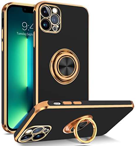BENTOBEN for iPhone 13 Pro Case, iPhone 13 Pro Phone Case, Slim Fit 360° Ring Holder Kickstand Magnetic Car Mount Supported Protective Non-Slip Girls Boys Women Men Cover for iPhone 13 Pro 6.1, Black